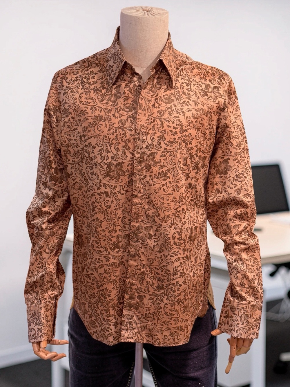 Kenzo Vtg Sz EU 42 US 16 1/2 Brown Floral-Print Long Sleeve Cotton Shirt (0914)